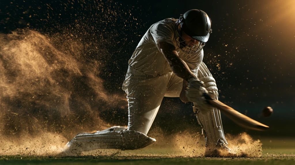Batsman playing a shot on a green field - cricket bio for Instagram