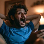 नीली जर्सी में क्रिकेट फ़ैन फ़ोन के साथ - क्रिकेट बायो हिंदी में