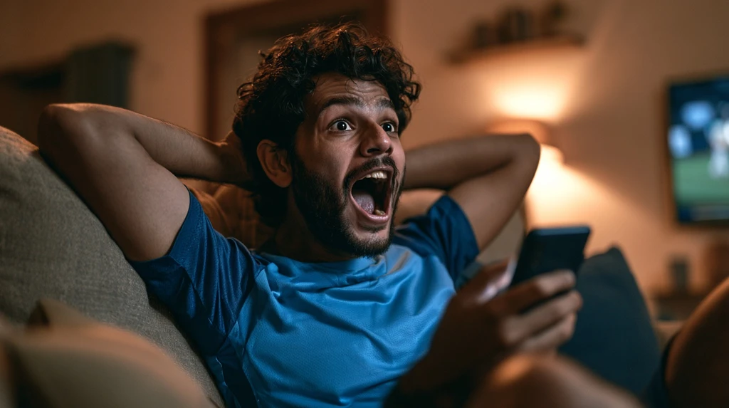नीली जर्सी में क्रिकेट फ़ैन फ़ोन के साथ - क्रिकेट बायो हिंदी में