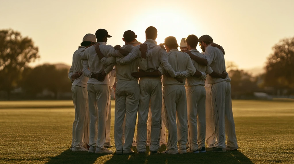 Cricket team huddle on the field - cricket stylish bio for Instagram