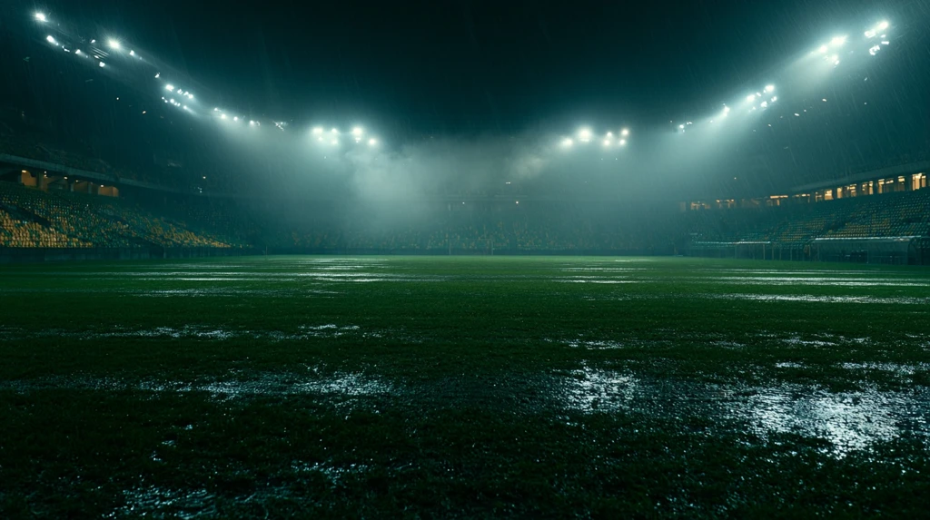 Empty football stadium under floodlights at night - football player bio for Instagram