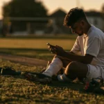 Young football player resting beside the pitch - Instagram bio for boys football