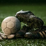 Football boots and ball on wet turf - Instagram bio for football players